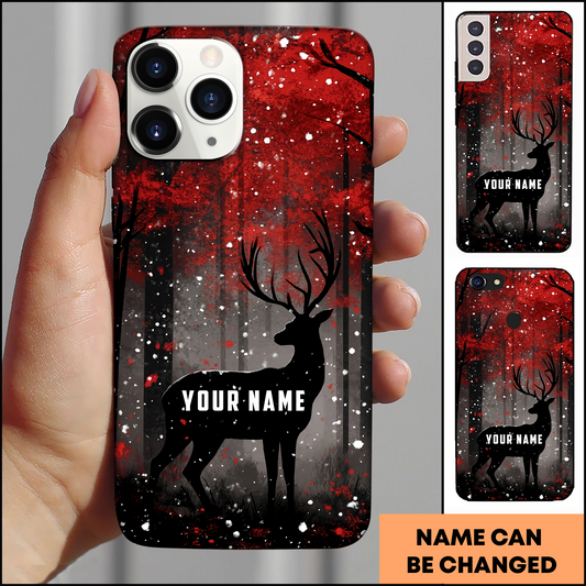 Joycorners Red Forest Deer Silhouette Personalized Name Phone Case