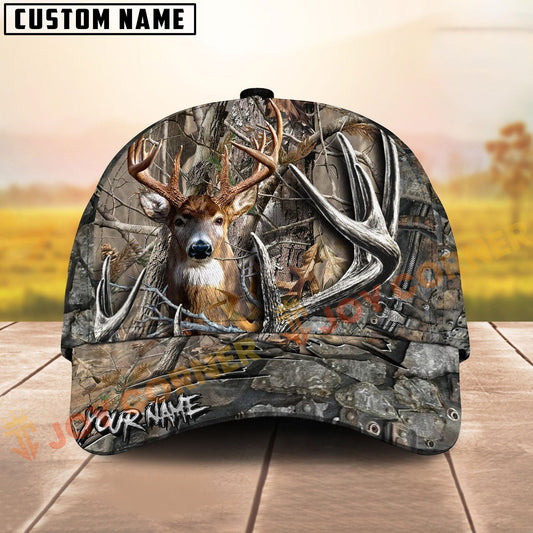 Joycorners Deer Hunting Hat – 3D Buck Antler Forest Camo Design – Custom Personalized Name Hunting Cap