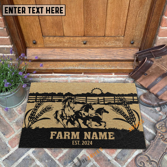 Joycorners Horse Sunshine Field Custom Farm Name Custom Year Coir Doormat