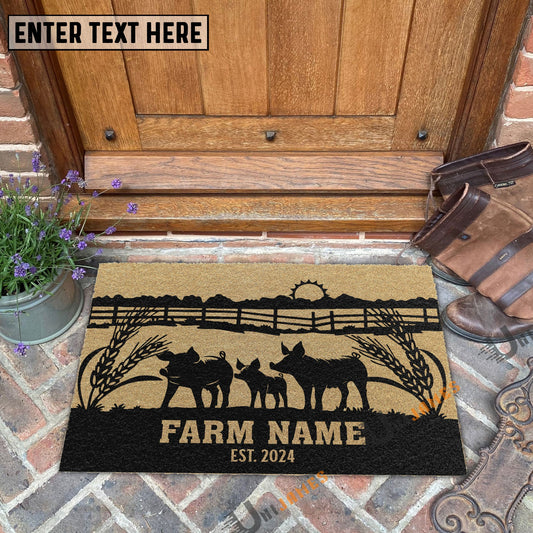 Joycorners Pig Sunshine Field Custom Farm Name Custom Year Coir Doormat