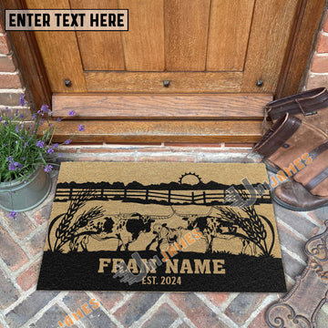 Joycorners Texas Longhorn Sunshine Field Custom Farm Name Custom Year Coir Doormat
