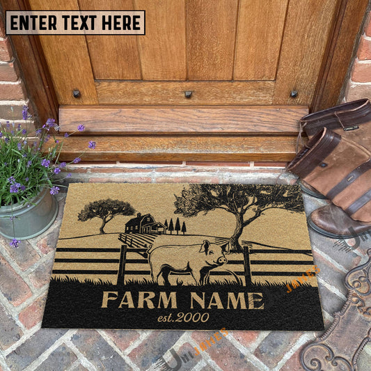 Joycorners Pig Little Ranch Custom Farm Name Custom Year Coir Doormat