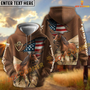 Joycorners American Flag Leather Pattern Horse Cattle Personalized Name And Farm Name 3D Hoodie