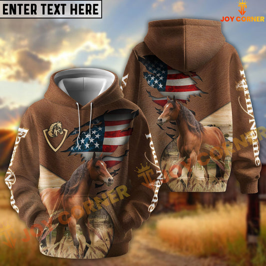 Joycorners American Flag Leather Pattern Horse Cattle Personalized Name And Farm Name 3D Hoodie
