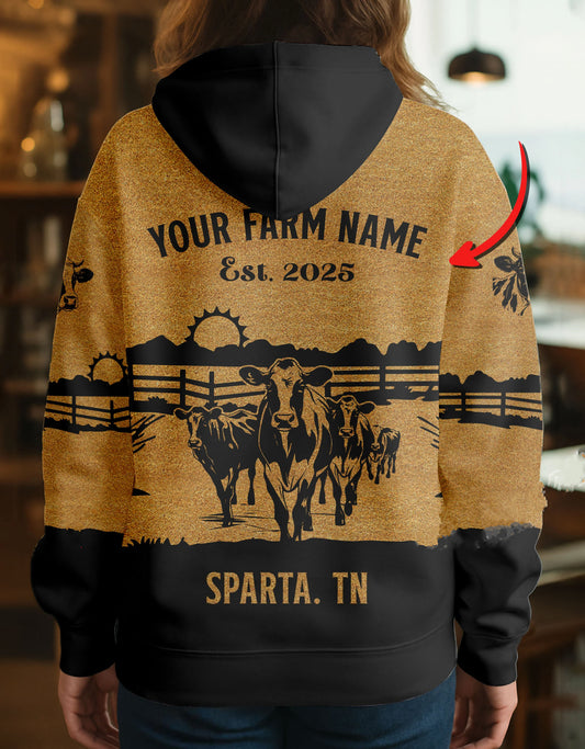Joycorners Holstein Farm Life Ranch Coir Pattern Personalized Name, Farm Name Unisex 3D Hoodie