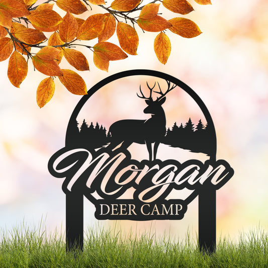 Joycorners Custom Deer Camp Laser Cut Metal Yard Stake-Custom-Personalized Deer Yard Sign - Deer-Hunting Cabin-Business LM0110