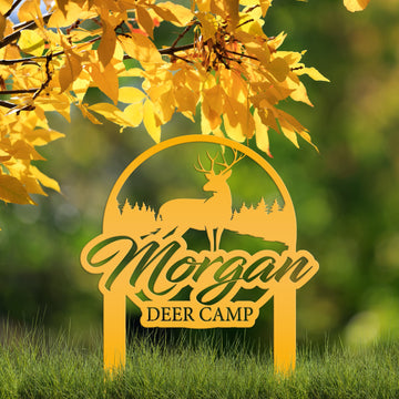 Joycorners Custom Deer Camp Laser Cut Metal Yard Stake-Custom-Personalized Deer Yard Sign - Deer-Hunting Cabin-Business LM0110