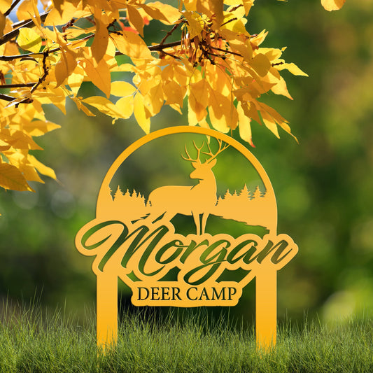 Joycorners Custom Deer Camp Laser Cut Metal Yard Stake-Custom-Personalized Deer Yard Sign - Deer-Hunting Cabin-Business LM0110