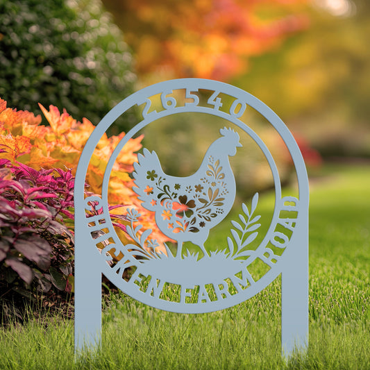 Joycorners Chicken Coop Metal Address Yard Stake - Personalized Farm Sign - Cute Floral Chicken Home Decor - Farmhouse Lawn Display - Garden Decoration LM0110