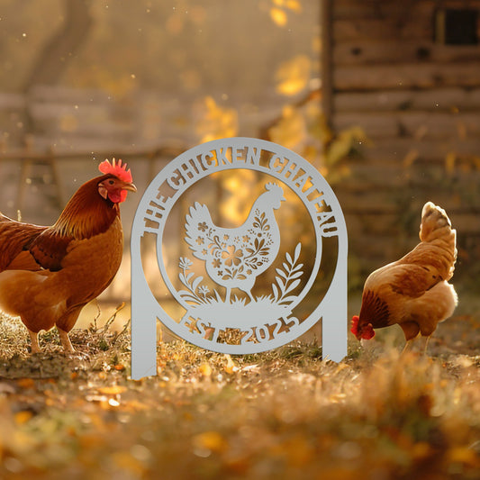 Joycorners Chicken Coop Metal Yard Stake - Personalized Farm Sign - Cute Floral Chicken Home Decor - Farmhouse Lawn Display - Unique Garden Decoration LM0110
