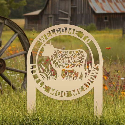 Joycorners Rustic Floral Cow Yard Art - Personalized Metal Stake - Flower Farm Animal Sign - Unique Farmhouse Decor - Custom Lawn Stakes - Gift for Her LM0110