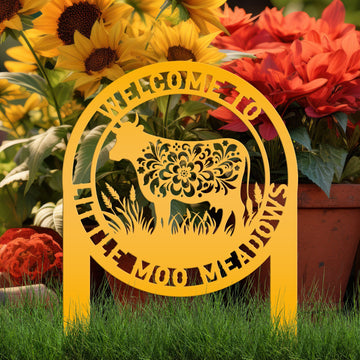 Joycorners Rustic Floral Cow Yard Art - Personalized Metal Stake - Flower Farm Animal Sign - Unique Farmhouse Decor - Custom Lawn Stakes - Gift for Her LM0110