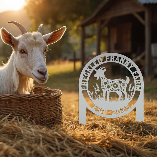 Joycorners Floral Goat Metal Stake for Yard - Unique Outdoor Art - Charming Farmhouse Decor - Rustic Garden Decoration - Cute Personalized Farm Sign LM0110