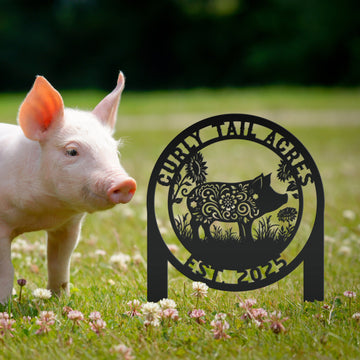 Joycorners Custom Floral Pig Metal Outdoor Yard Stake - Farmhouse Style Decor Sign - Farm Animal Lawn Art - Cute Garden Decoration - Personalized Gift LM0110