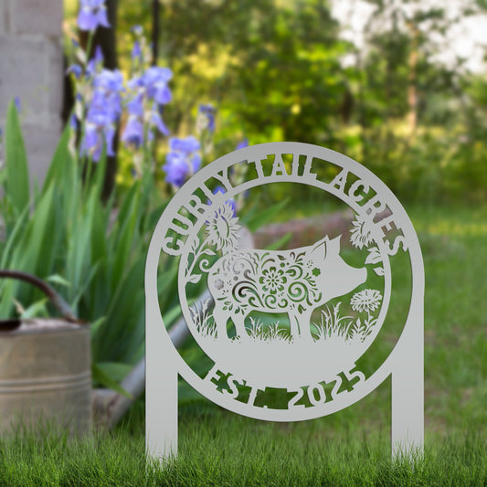 Joycorners Custom Floral Pig Metal Outdoor Yard Stake - Farmhouse Style Decor Sign - Farm Animal Lawn Art - Cute Garden Decoration - Personalized Gift LM0110