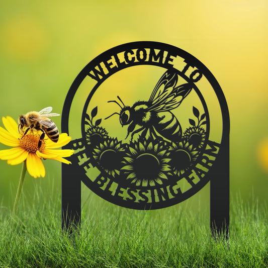 Joycorners Custom Sunflower Garden Stake with Bee Design - Personalized Metal Yard Art - Honeybee Farmhouse Decor - Unique Farm Sign - Gift for Grandma LM0110