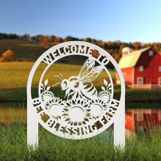 Joycorners Custom Sunflower Garden Stake with Bee Design - Personalized Metal Yard Art - Honeybee Farmhouse Decor - Unique Farm Sign - Gift for Grandma LM0110