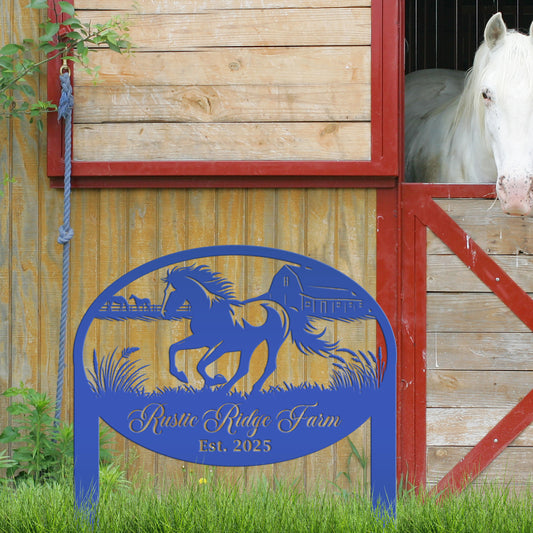 Joycorners Unique Horse Ranch Metal Yard Art - Customized Garden Stake - Metal Farmhouse Decor - Country Western Horse Art - Charming Farm Name Sign LM0110