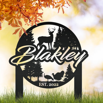 Joycorners Custom Deer and Turkey Metal Yard Stake - Personalized Custom Lawn-Yard Sign, Gift for Hunter, Hunting Gift LM0110