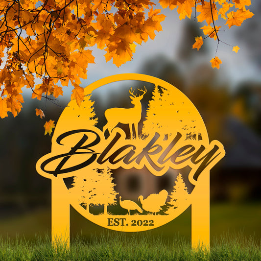 Joycorners Custom Deer and Turkey Metal Yard Stake - Personalized Custom Lawn-Yard Sign, Gift for Hunter, Hunting Gift LM0110