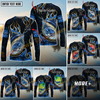 Joycorners Saltwater Fish Fishing Flame Dark Blue Luxury Pattern Personalized Name, Team Name Long Sleeve Shirt (6 Breeds)