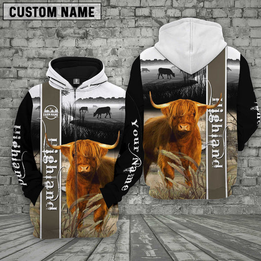 Joycorners Highland Cattle Black and white pattern Personalized 3D Hoodie
