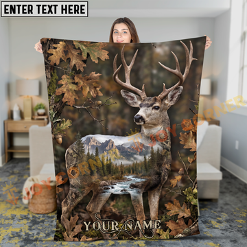 Joycorners Double Exposure Deer Mountain River Wilderness Personalized 3D Blanket