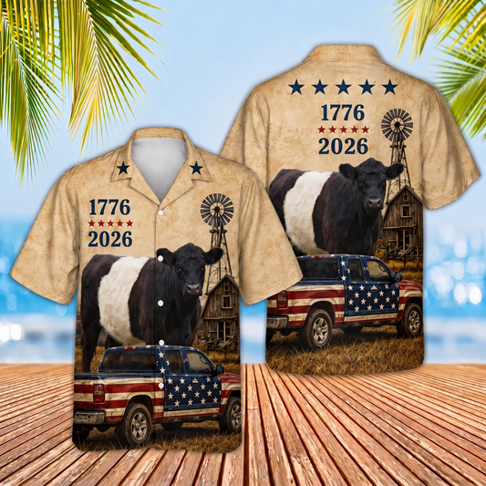 Joycorners Funny Patriotic Cows Beer Pool Float USA 250 3D Hawaiian Shirt (10 Breeds)