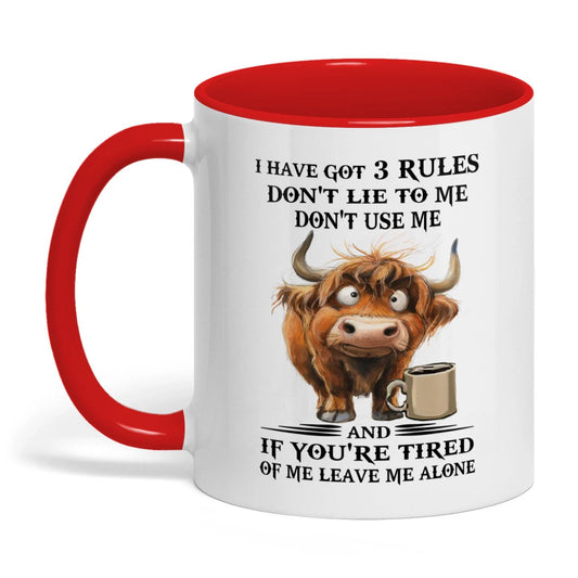 Joycorners I Have Got 3 Rules Don't Lie To Me Don't Use Me Cow Two Tone Mug