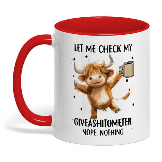 Joycorners Let Me Check My Giveashitomter Nope Nothing Cow Two Tone Mug