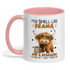 Joycorners You Smell Like Drama And A Headache Please Cow Two Tone Mug