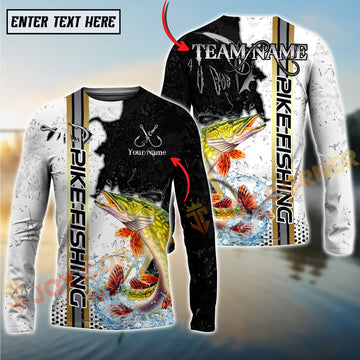 Joycorners Pike Fishing Split Grunge Splash Design Personalized Name, Team Name Long Sleeve Shirt