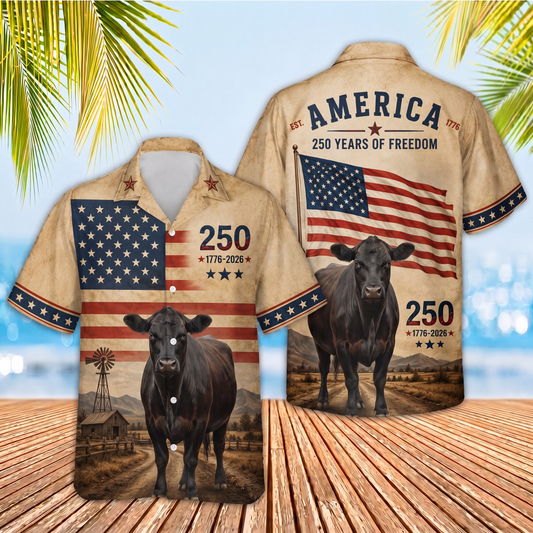 Joycorners Vintage America 250 Years Freedom Cows 3D Hawaiian Shirt (10 Breeds)