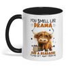 Joycorners You Smell Like Drama And A Headache Please Cow Two Tone Mug