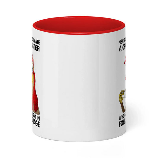 Joycorners Never Underestimate A Crazy Sister Chicken Two Tone Mug