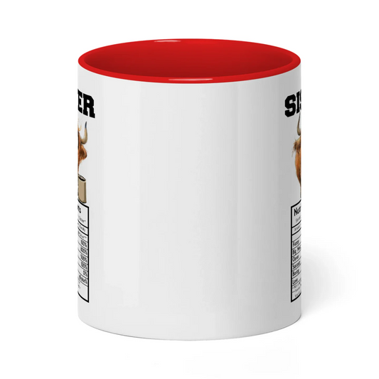 Joycorners Sister Nutrition Facts Serving Size I Awesome Cow Two Tone Mug