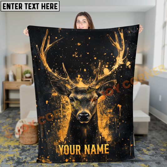 Joycorners Golden Splatter Deer Portrait Personalized 3D Blanket