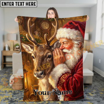 Joycorners Secret Whispers Santa Claus and Whitetail Buck Holiday Personalized 3D Blanket