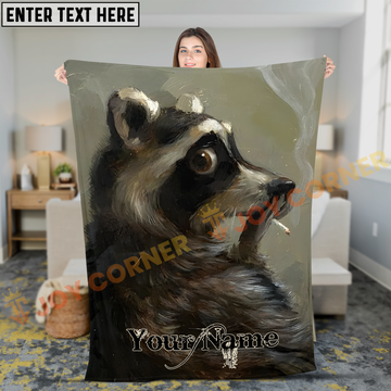 Joycorners Artistic Raccoon Smoking Cigarette Oil Painting Portrait Personalized 3D Blanket