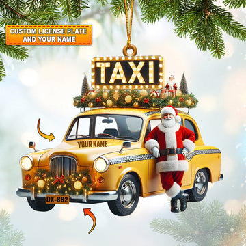 Joycorners Santa Taxi Christmas Ornament, Personalized Ornament 2D Flat LM2211