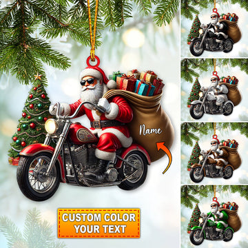 Joycorners Custom Name Santa Bike Ornament, Santa Bike Christmas Gift 2D Flat LM2111