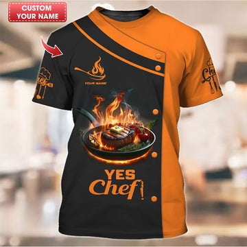 Joycorners Personalized Chef Shirt, Flaming Steak for Culinary Enthusiasts, Yes Chef! MT2509