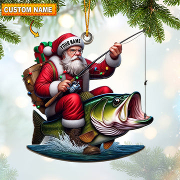 Joycorners Fishing Santa Christmas Ornament, Personalized Ornament 2D Flat LM2211