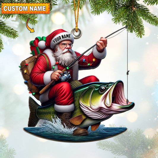 Joycorners Fishing Santa Christmas Ornament, Personalized Ornament 2D Flat LM2211