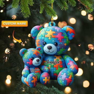 Joycorners Autisum Bear Ornament, Personalized Ornament 2D Flat LM2211