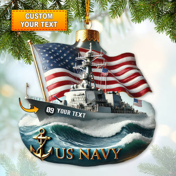 Joycorners Custom Name and Number US Navy Ornament, US Navy Christmas Gift 2D Flat LM2111