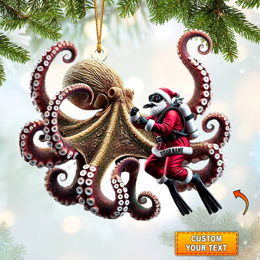 Joycorners Octopus And Santa Home Decor Christmas Ornament, Personalized Ornament 2D Flat LM2211