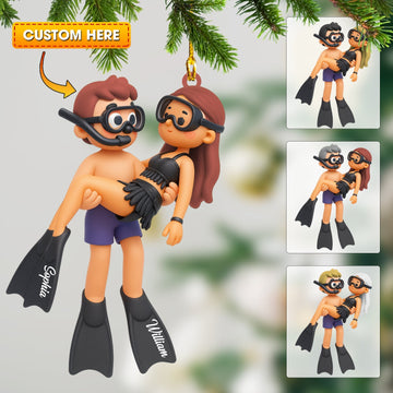 Joycorners Diving Couple Christmas Home Decor, Christmas Ornament, Personalized Ornament 2D Flat LM2111