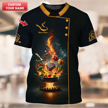 Joycorners Personalized Chef Shirts - Dynamic Flaming Grill Design for Chefs MT2509