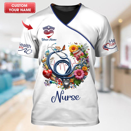 Joycorners Personalized Nurse Shirts - Colorful Medical Elements Design for Healthcare Professionals MT2509